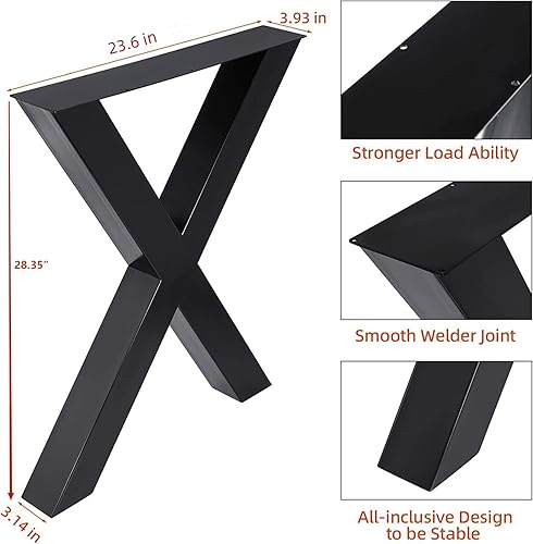 Miniatura 7 de Towallmark 2 patas de metal modernas para mesa de oficina, patas de mesa resistentes con marco en X, patas de muebles para muebles  Escritorio  Mesa