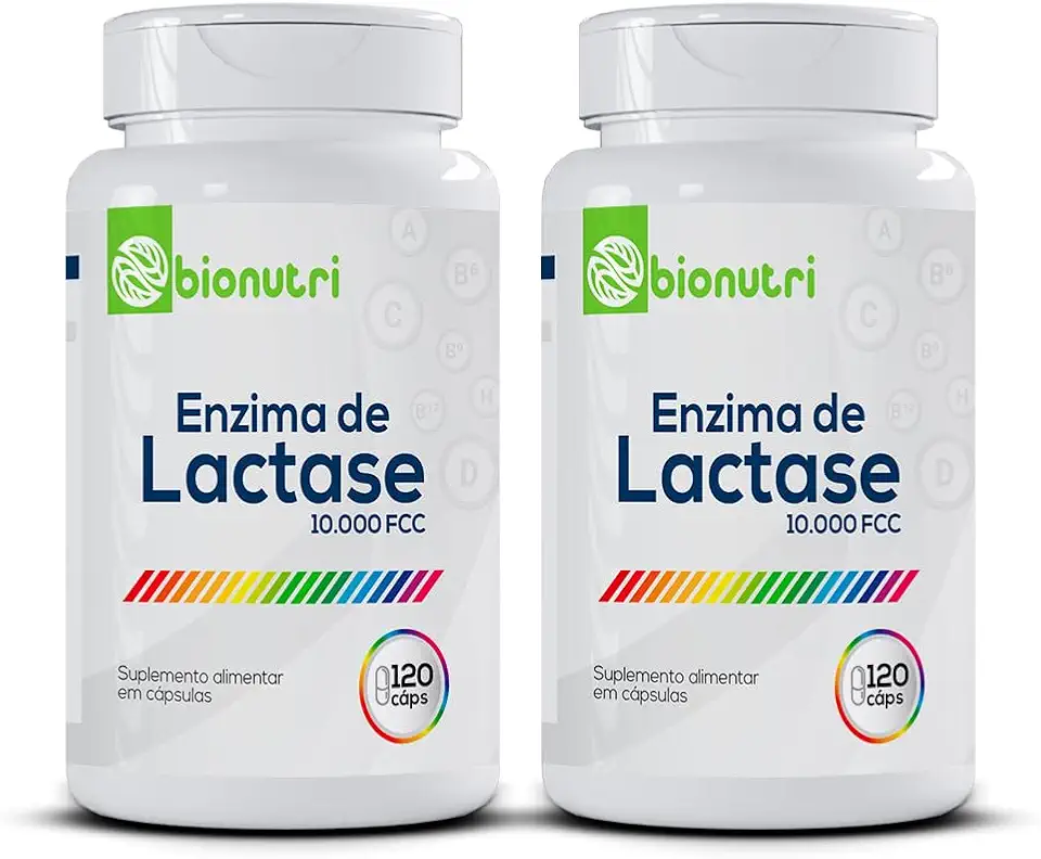 Kit 2x Enzima Lactase 10.000 Fcc Alta Concentração 120 Cápsulas Intolerância a Lactose Bionutri