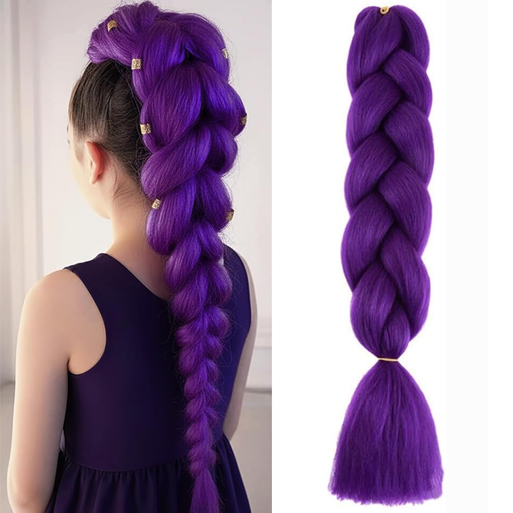 Dunkelviolett Kunsthaar Zum Einflechten 24 Zoll 1pc Easy Jumbo Braid Vorgedehnte Extensions Haar Zum Einflechten Braids ZopfverläNgerungen Braids Extensions