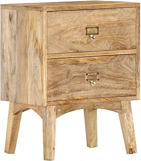 vidaXL Solid Mango Wood Bedside Cabinet - Handmade Wooden Nightstand with 2 Drawers, Sturdy and Durable, Unique and Decorative, Easy Assembly Required