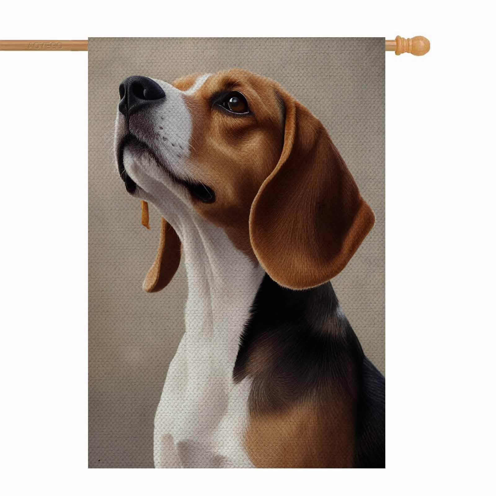 AOYEGO Dog Beagle House Flag 28 x 40 Inch Large Vertical Double Sided Portrait Oil Painting on Old Vintage Color Grunge Paper Seasonal Outside Décor