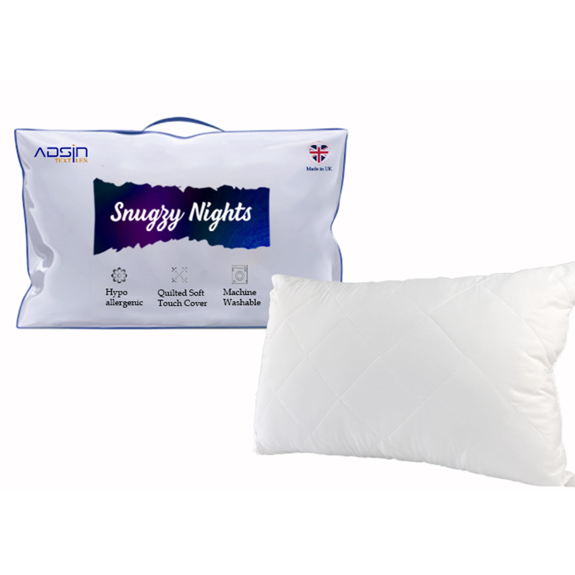 Quilted Bed Pillows 1 Pack Hotel Quality (48cm x 74cm), Hypoallergenic & Breathable Cover,...