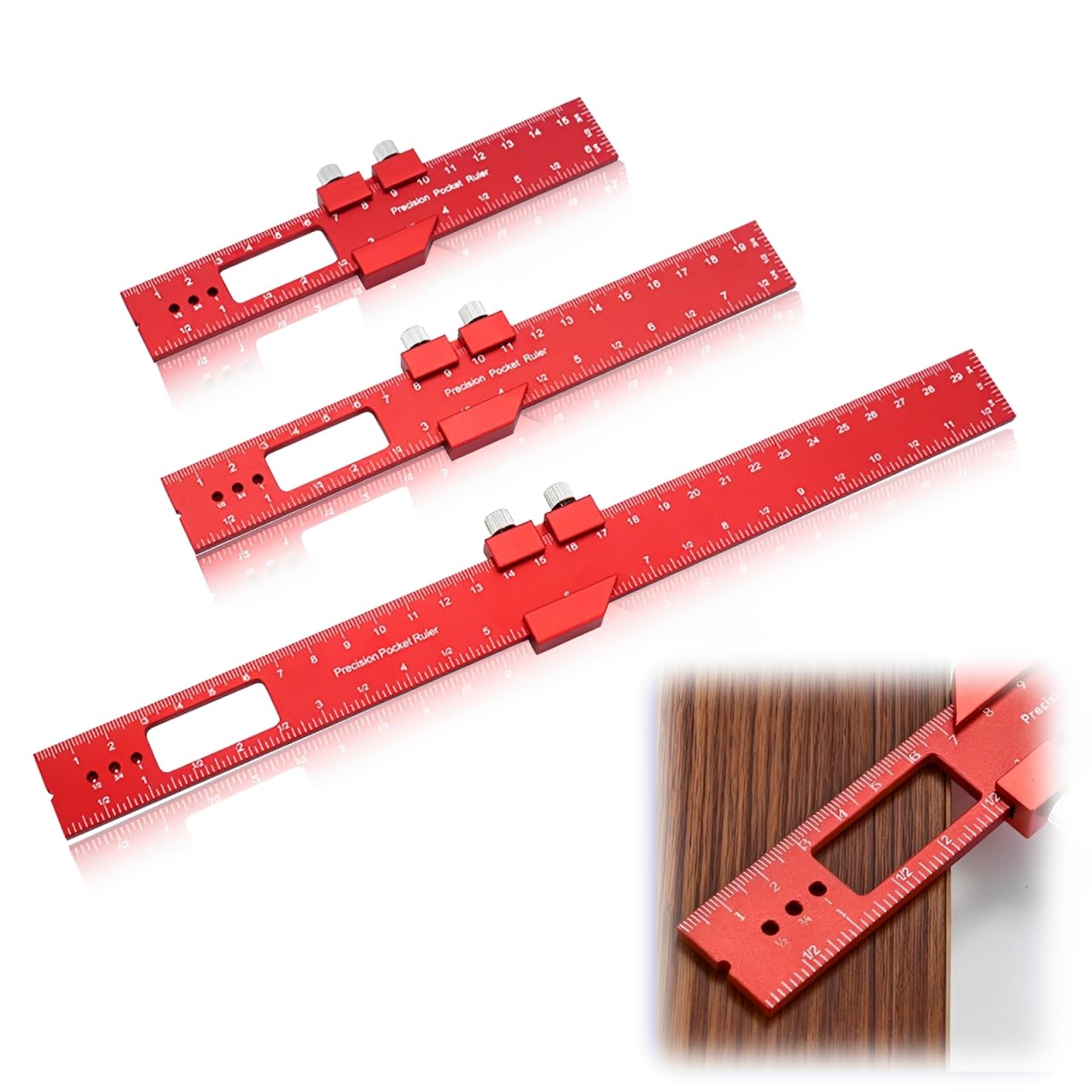 3 Pcs Woodworking T-Ruler Pocket Rule, 6/8/12in Aluminum Woodworking Sliding Scribing, Adjustable Carpentry Metric Woodworkings Angle Measuring, Used for Precision Woodworkings, DIY & Engineering