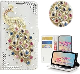 STENES Bling Wallet Phone Case Compatible with iPhone SE (2020) - Stylish - 3D Handmade Peacock Design Leather Cover with Screen Protector & Neck Strap Lanyard - Multicolor