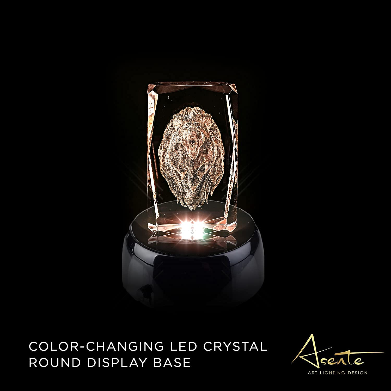ASENTE ColorChanging LED Crystal Round Display Base w/Mirror Top 3