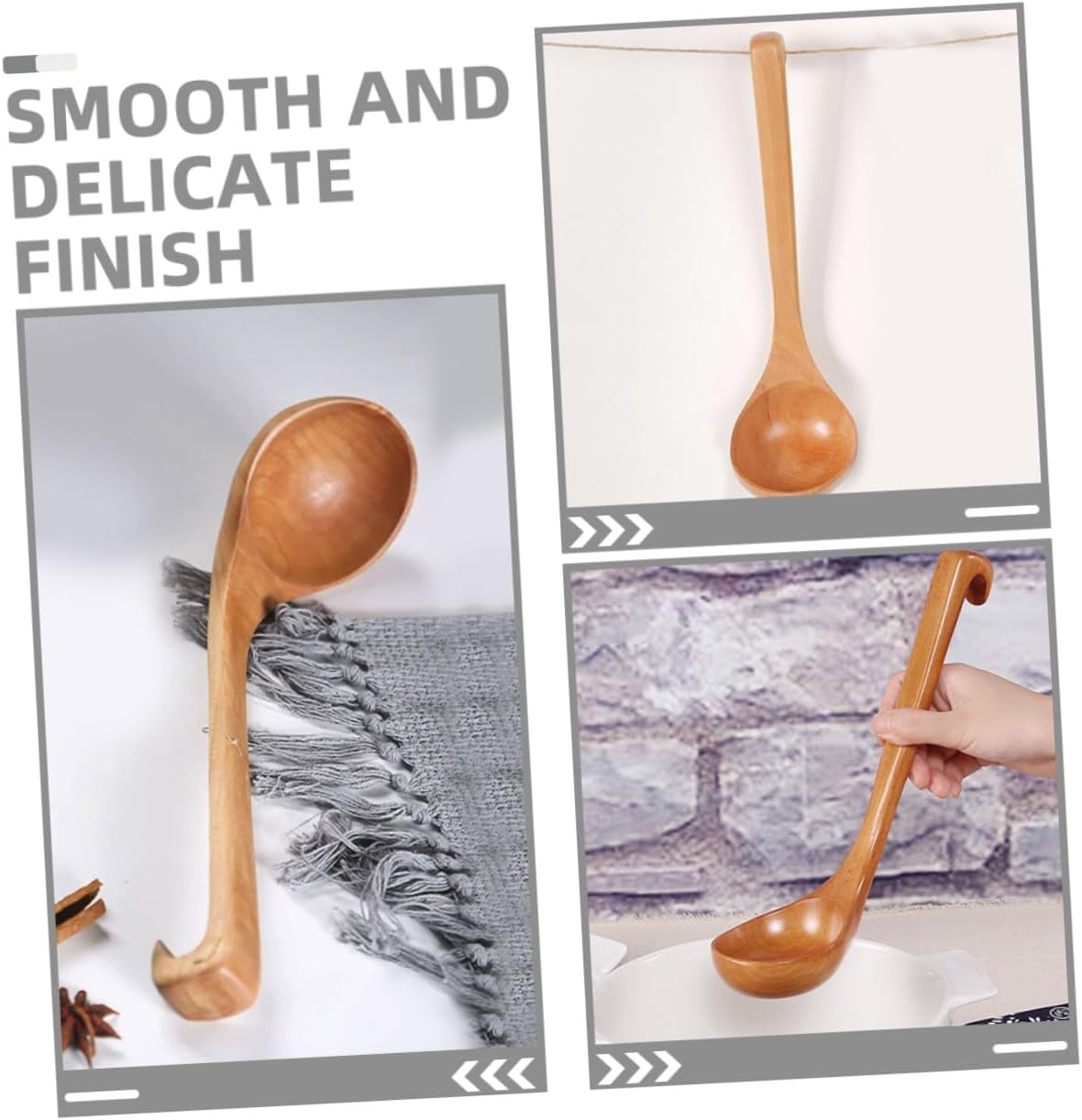 VALICLUD Large Wooden Soup Spoon with Long Handle, Japanese and Chinese Cooking Ladle, Eco-friendly Kitchen Utensil for Hot Pot, Ramen, and Noodle Soup, Light Wood