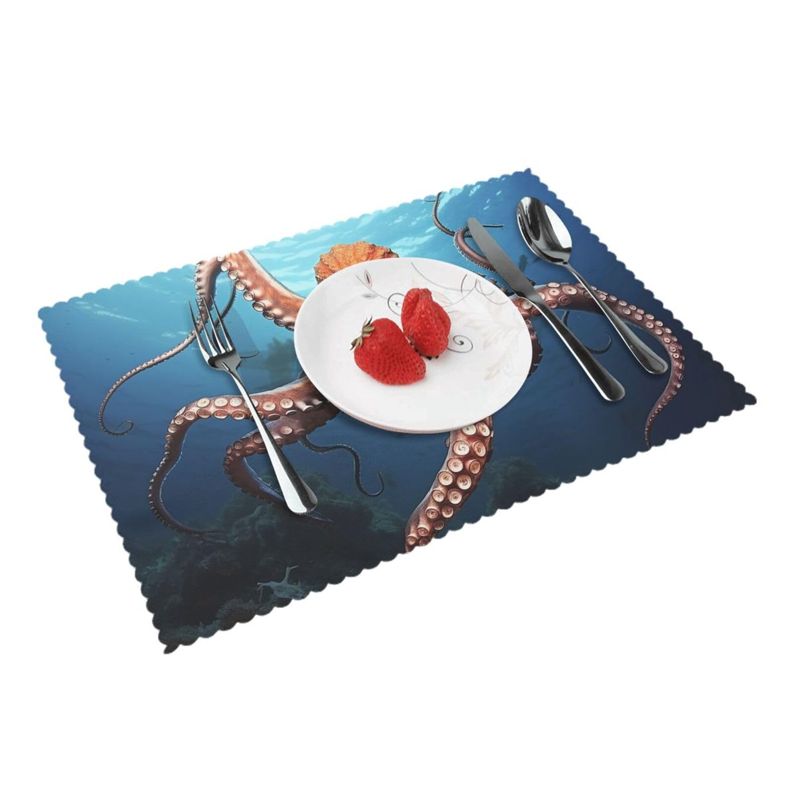 Placemats Set of 4 Heat Resistant Woven Place Mats for Dining Table Tentacles of octopus Placemats Washable Wipeable PVC Table Mats Indoor/Outdoor Place Mats for Party Kitchen Decor 30x45 cm