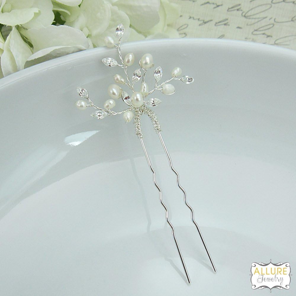 Aryana Swarovski Crystal Freshwater Pearl Wedding Hair Pin