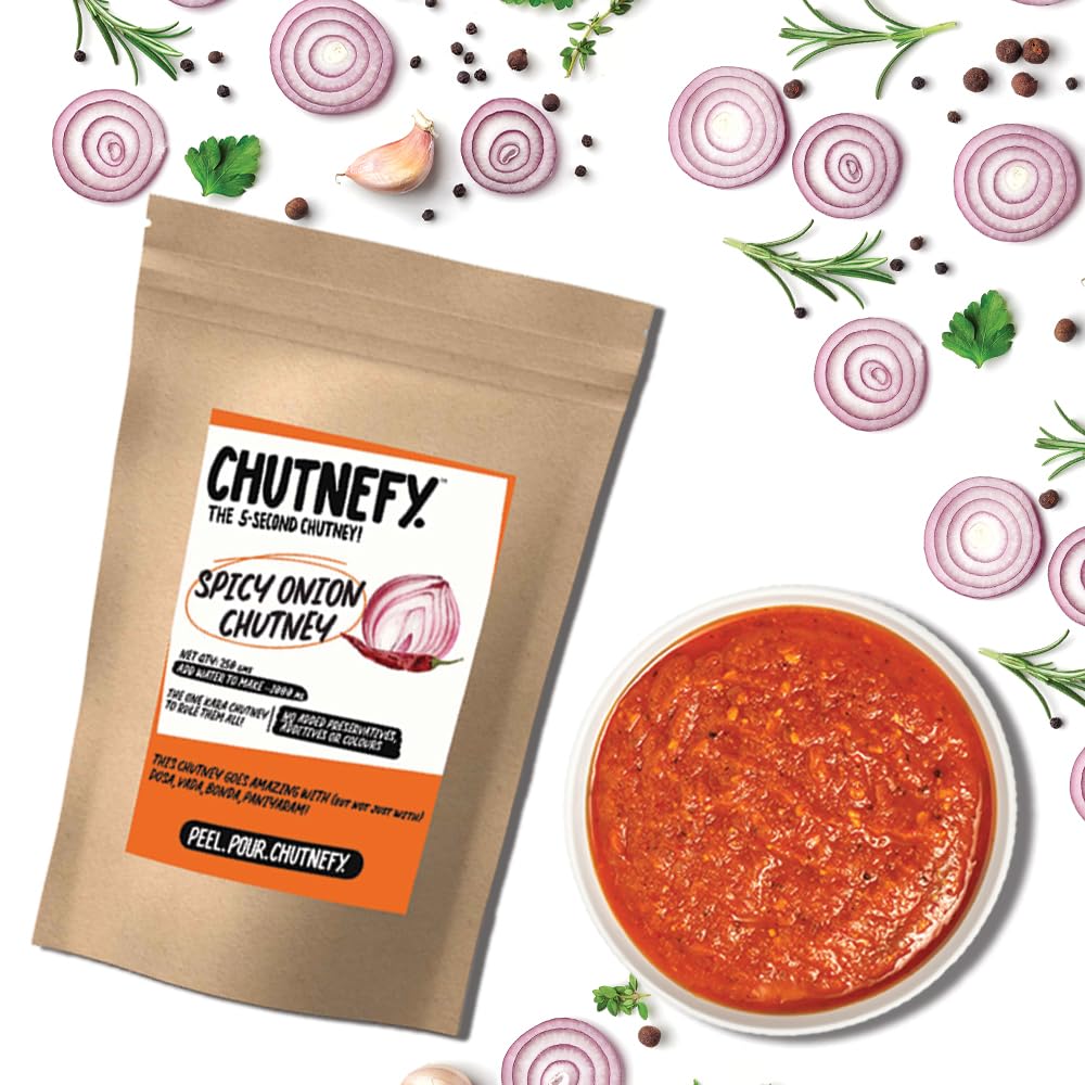 CHUTNEFY|Spicy Onion (Kara) Chutney|100% Natural Ingredients|250gms (Dry/Reusable Bulk Pack)|Add Water to Make 1000ml|20+ Servings|The All-time Classic Red Chutney