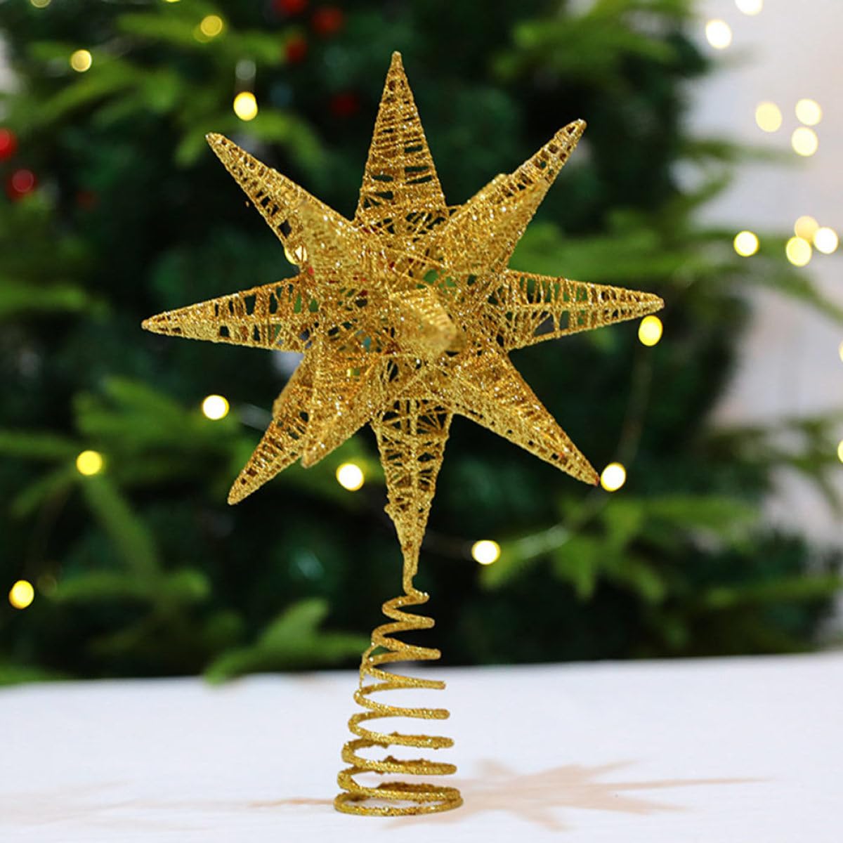 Mipcase Weihnachtsbaumspitze Stern Tannenbaumspitze Deko Goldfarben Langlebig Festliche Baumspitzen Dekoration für Weihnachtsfeier Fenster und Party