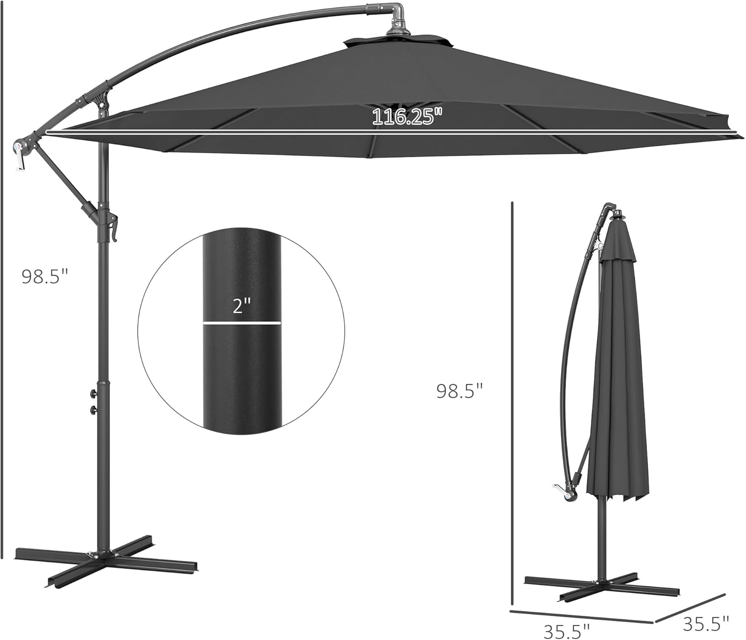 Outsunny 10' Cantilever Hanging Tilt Offset Patio Umbrella with UV & Water Fighting Material and Cross Base (Weight Not Included)