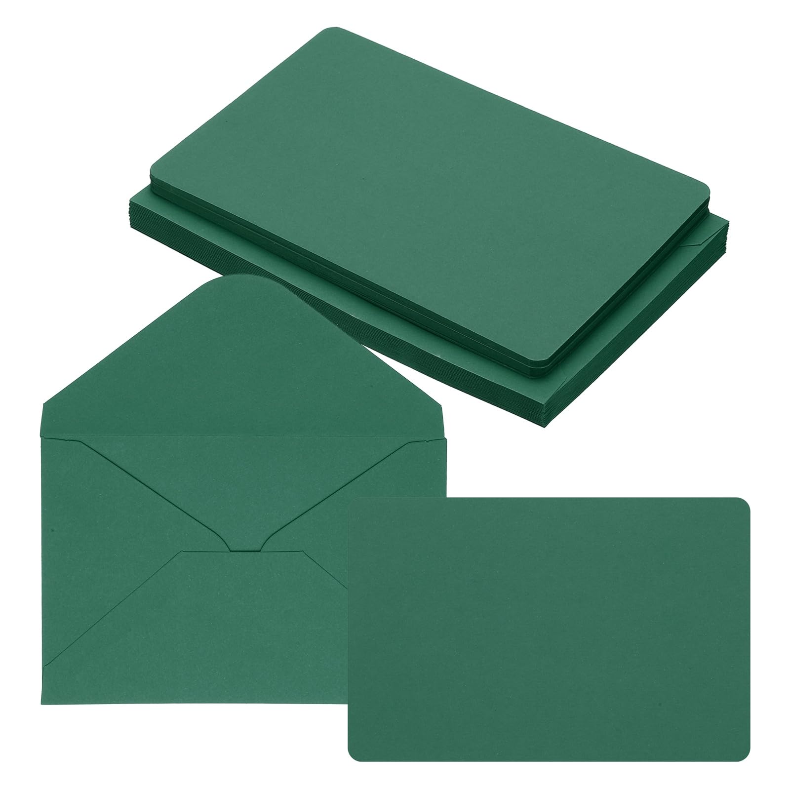 PATIKIL 10x15cm Blank Greeting Cards and Envelopes, 25Sets Half Fold Note Cards and Envelopes Folded Rounded Corner Cardstock Card for DIY Wedding Birthday Party Invitations, Dark Green