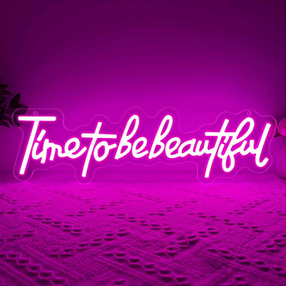 Time to Be Beautiful Neonschild, Rosa, schöne Neonschilder für Wanddekoration, LED-Schild, Buchstaben, beleuchtete Schilder für Hochzeit, Salon, Schönheitszimmer, Schlafzimmer, Dekoration, beste