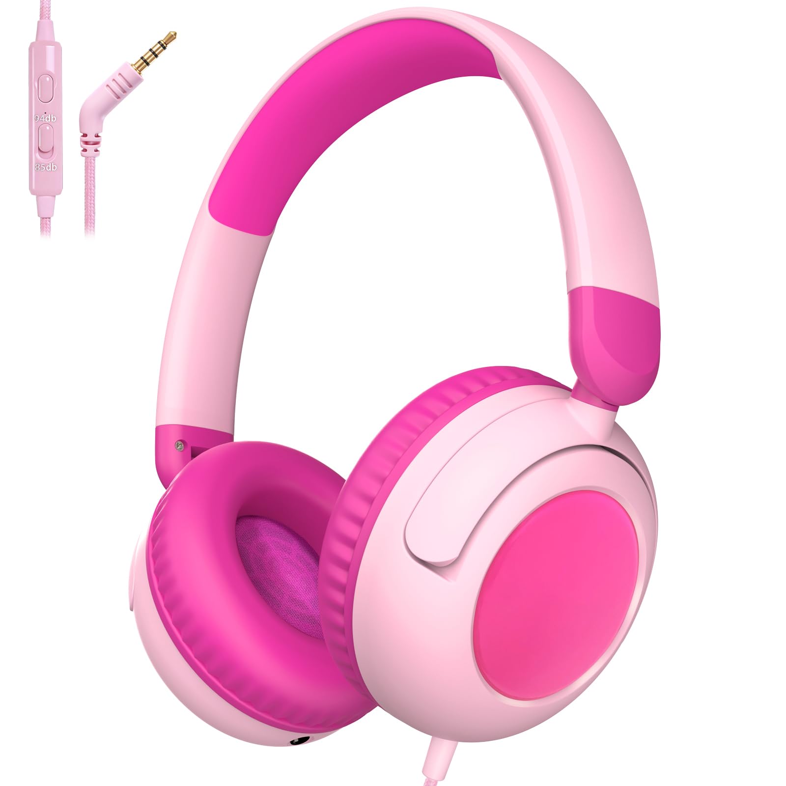V8 Cuffie per bambini, con cavo jack da 3,5 mm, cuffie per bambini, con limitatore di volume sicuro, suono stereo HD, cuffie over-ear per tablet, iPad, Kindle (rosa)