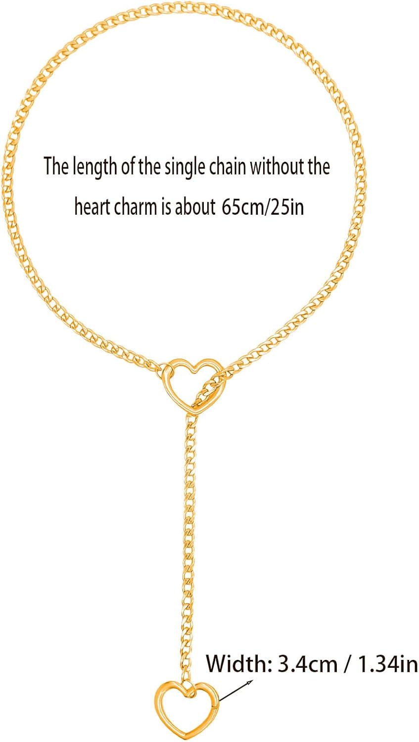 Heart Slip Chain Necklace for Women Stainless Steel Black and Silver Heart Chain Necklace for Women Handmade Punk Gothic Cuban Lariat Y-Necklace Jewelry - Image 4