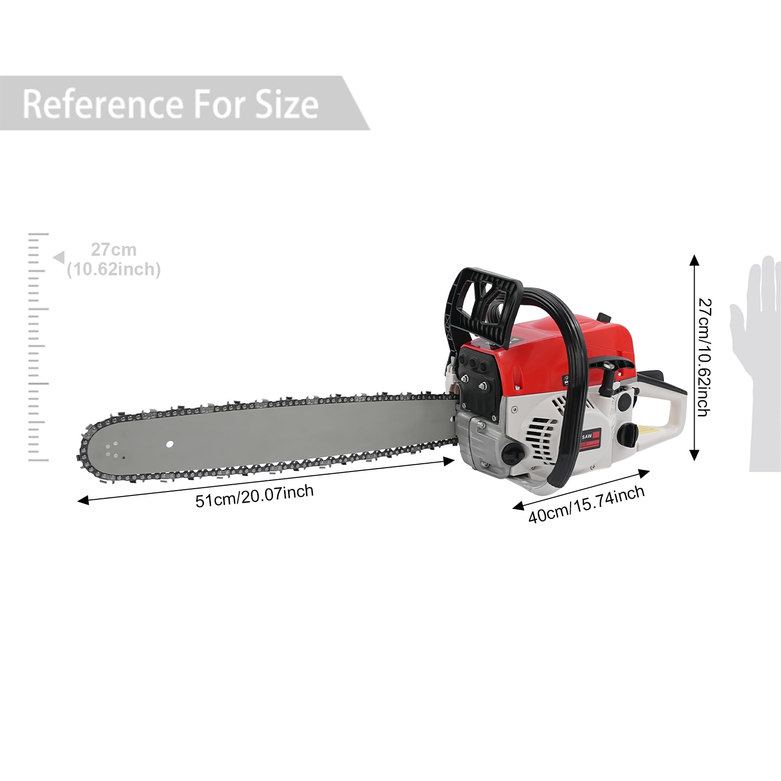 Benzynowa piła łańcuchowa 52 cm³, piła łańcuchowa gazowa 20 cali, silnik 2-suwowy, ręczna bezprzewodowa piła łańcuchowa, piła do drewna, do ścinania drzew, cięcia drewna