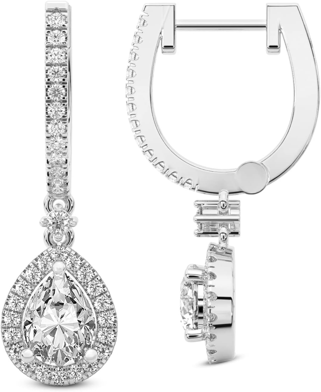 Diamond Dangle Earrings | 1 Carat - 10 Carat IGI Certified Lab Grown Diamond | 14K Or 18K in White, Yellow Or Rose Gold | Lyra Halo Lab Diamond Dangle Earrings | Prong Settings | FG-VS1-VS2 Quality | Friendly Diamonds