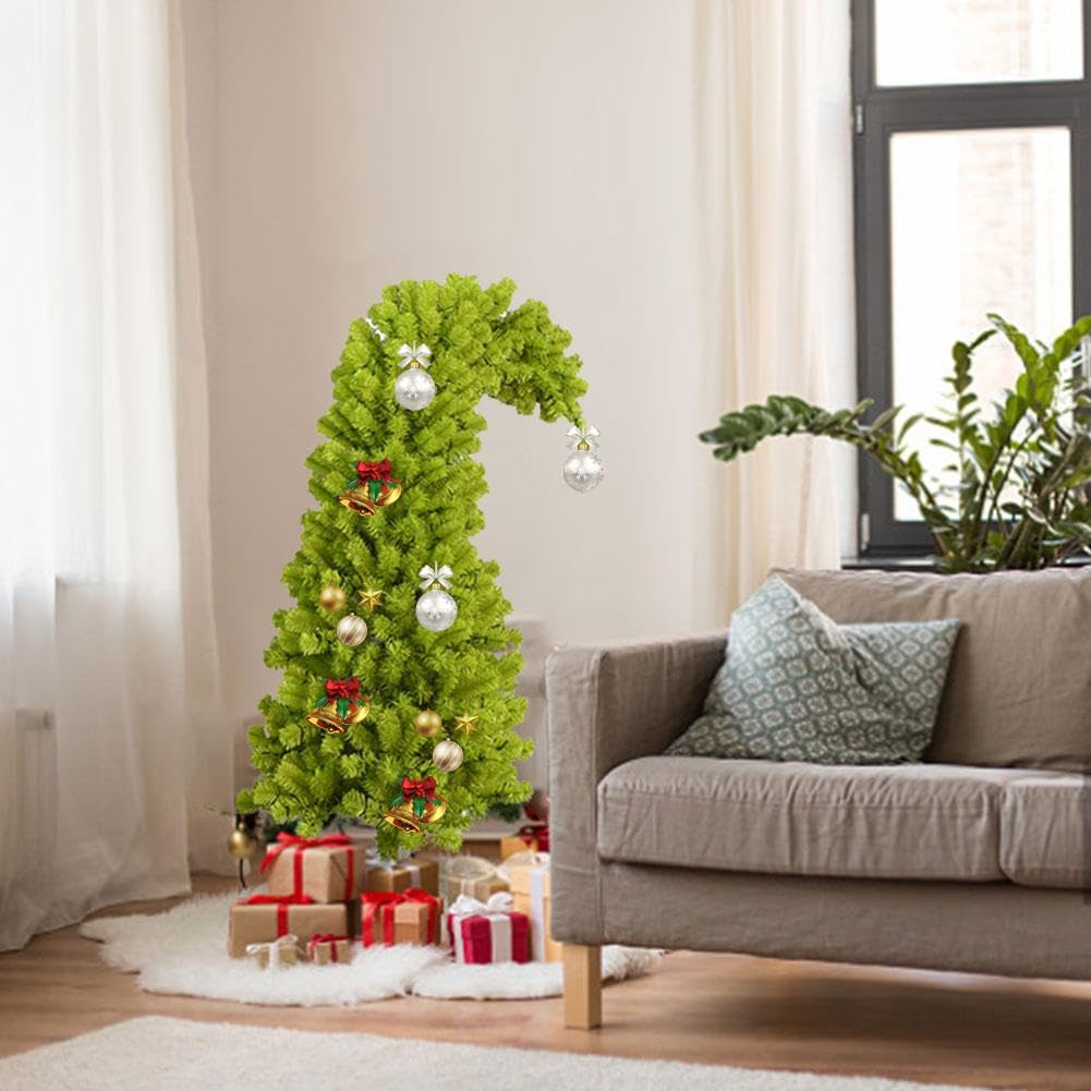 Albero Di Natale Stravagante Con Collo Storto E Luci – Verde Tenero, Pieghevole Con Base In Metallo, 10,7 M