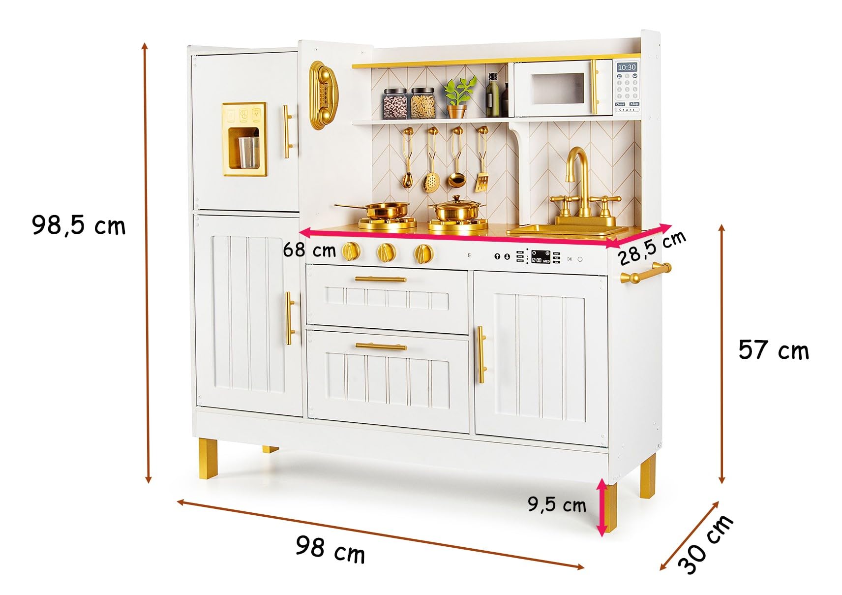 Leomark Kinderküche aus Holz Große Gold Spielküche Holzküche mit Zubehör Spielzeugküche für Kinder Küchenspielzeug ab 3 Jahren Spielspaß für Jungen und Mädchen Küchenset