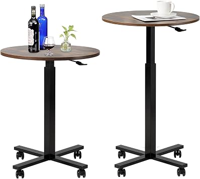 Bar Table,Round Dining Table with Height Adjustment,23.8-Inch Top, 41 Inch Adjustable Range, with 4 Wheels, Ideal for Small Bar & CafeRustic Brown, Set of 1