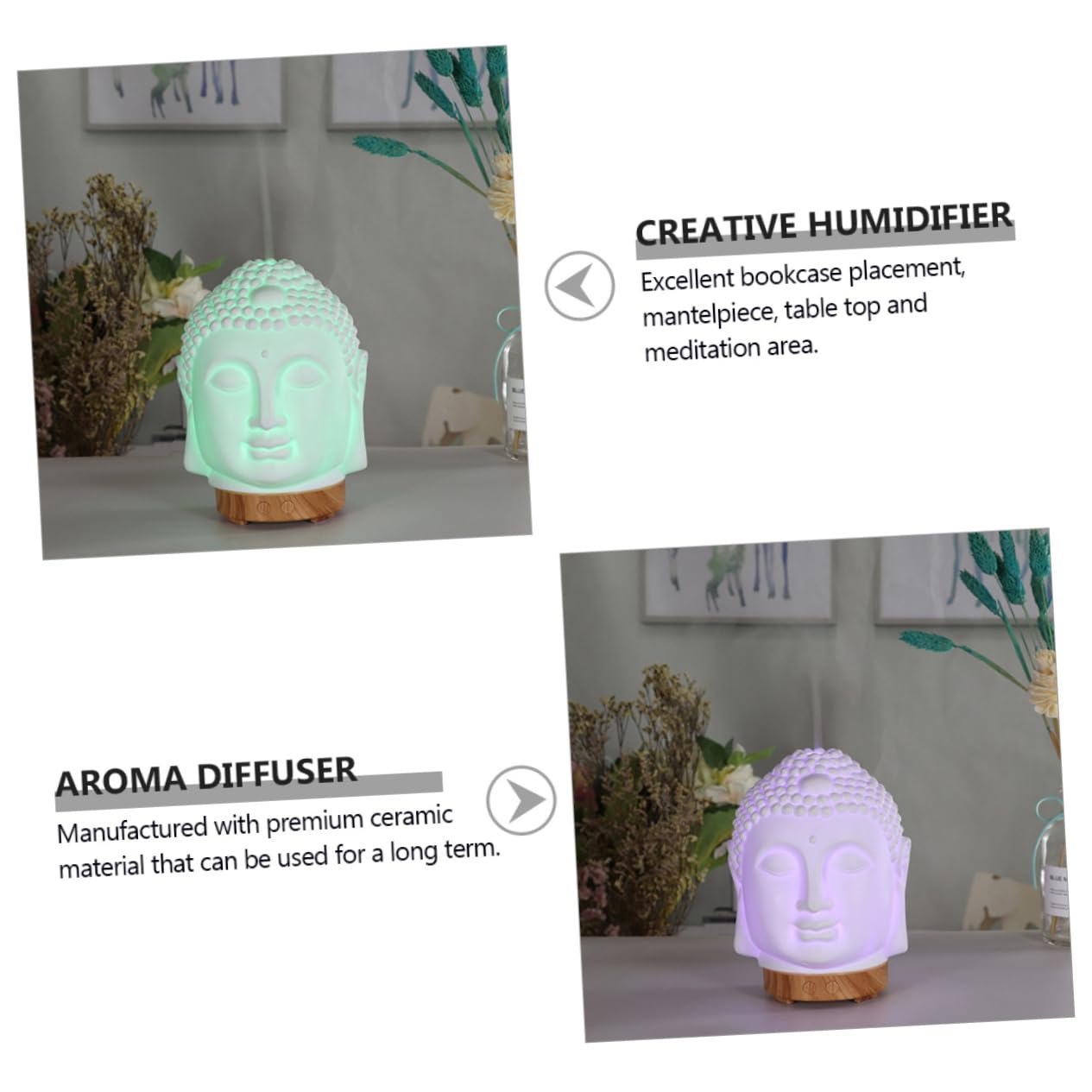 Luftbefeuchter Buddha-kopf-form Keramik Aroma-diffusor Aromatherapie-zerstäuber Öl-diffusor Für Schlafzimmer Nachttisch Schreibtisch