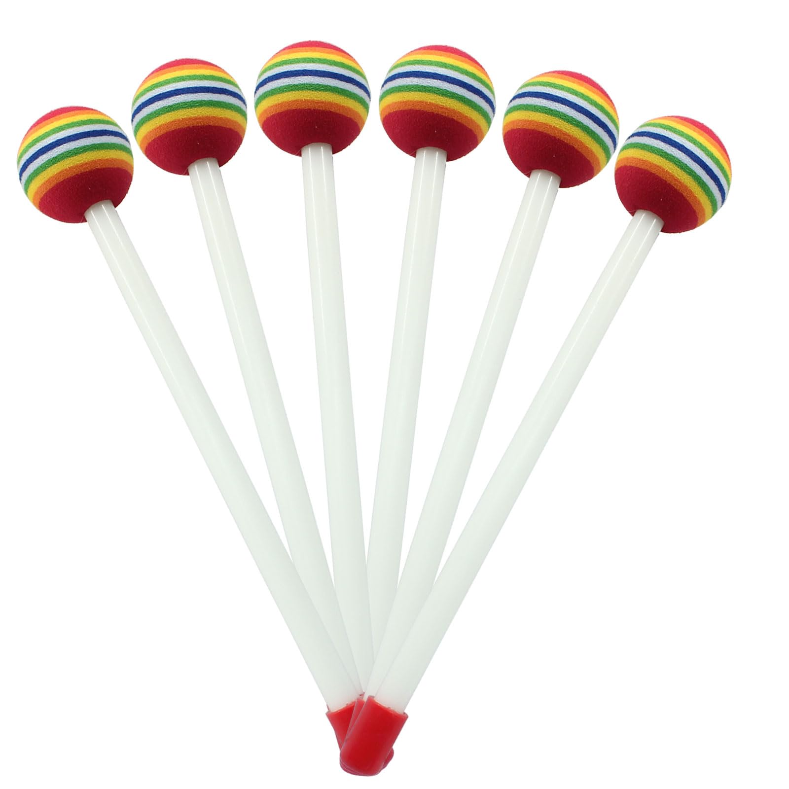 Lollipop filcowe pałeczki perkusyjne, 6 sztuk, 21,1 cm, pałeczki perkusyjne, miękka główka z pianki, tęczowe plastikowe pałeczki perkusyjne dla dorosłych