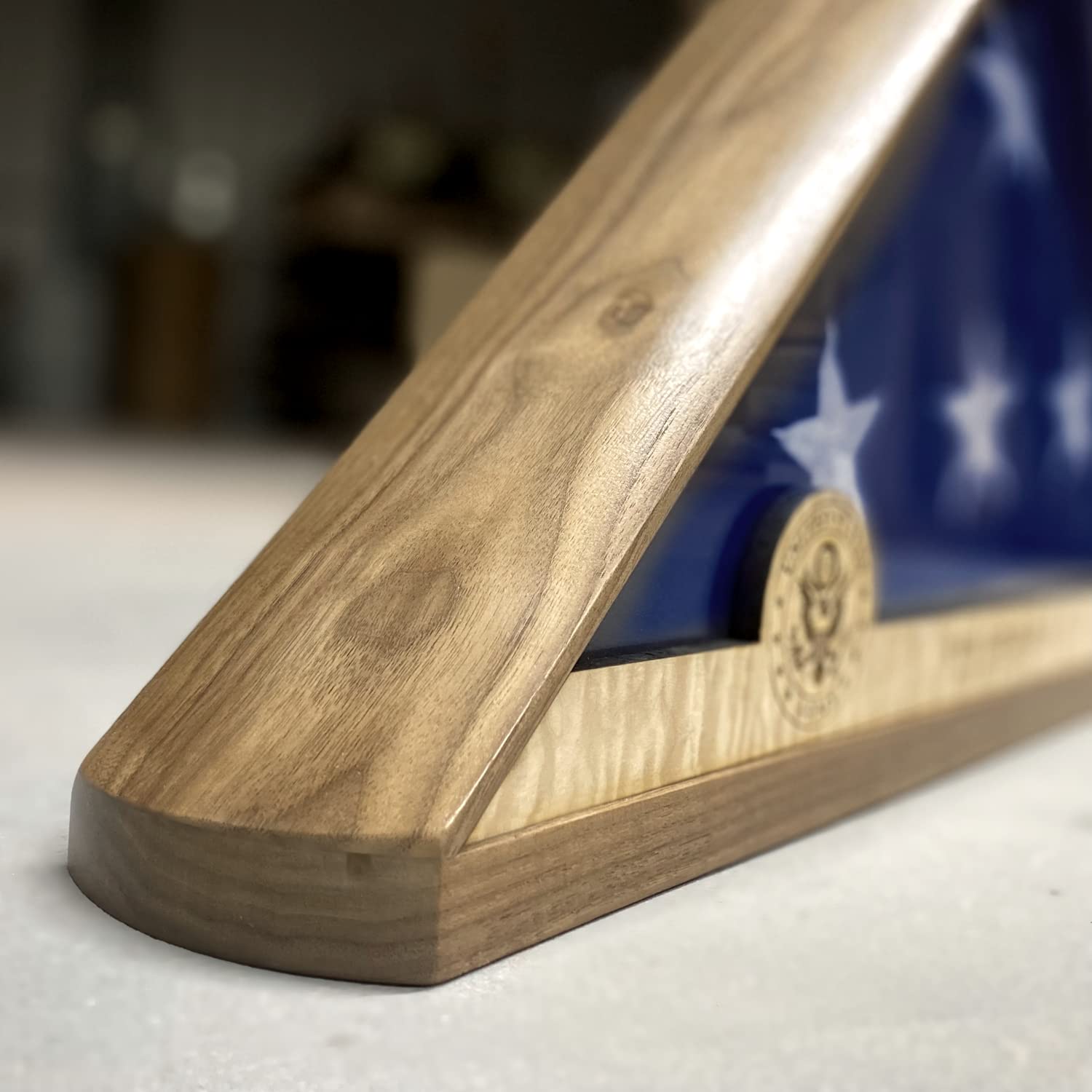 Mikutowski Woodworking Made in USA Personalized Flag Display Case for American Veteran, Burial or Commemorative 9.5 x 5 Triangle Folded Flag