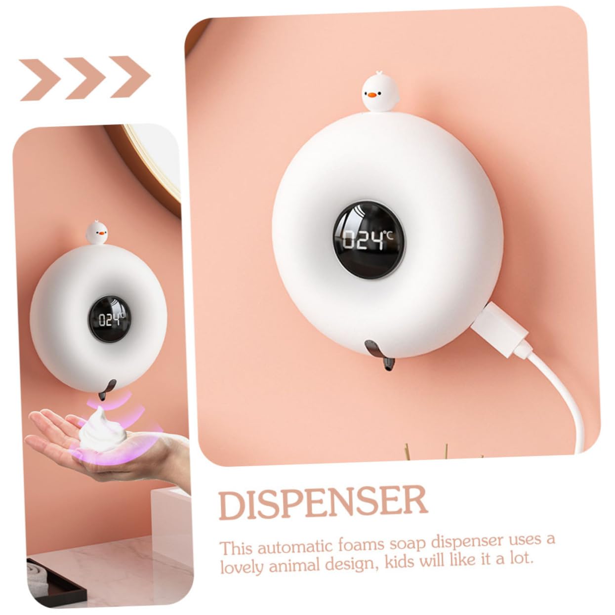 LIFKOME Dispenser di Sapone da Parete Automatico Design Animale Dosatore Schiumogeno Ricaricabile da 300ml per Bagno e Cucina