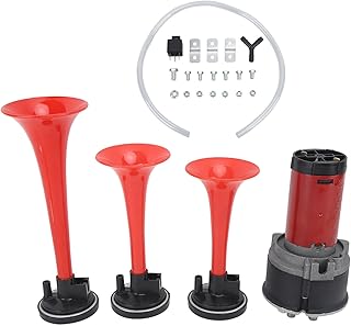 12V Musical Horn Kit 3 Trumpet 125DB Super La Cucaracha Sound with Duty and Hose for Trucks Cars Boats Trains Emergency Warning and Road