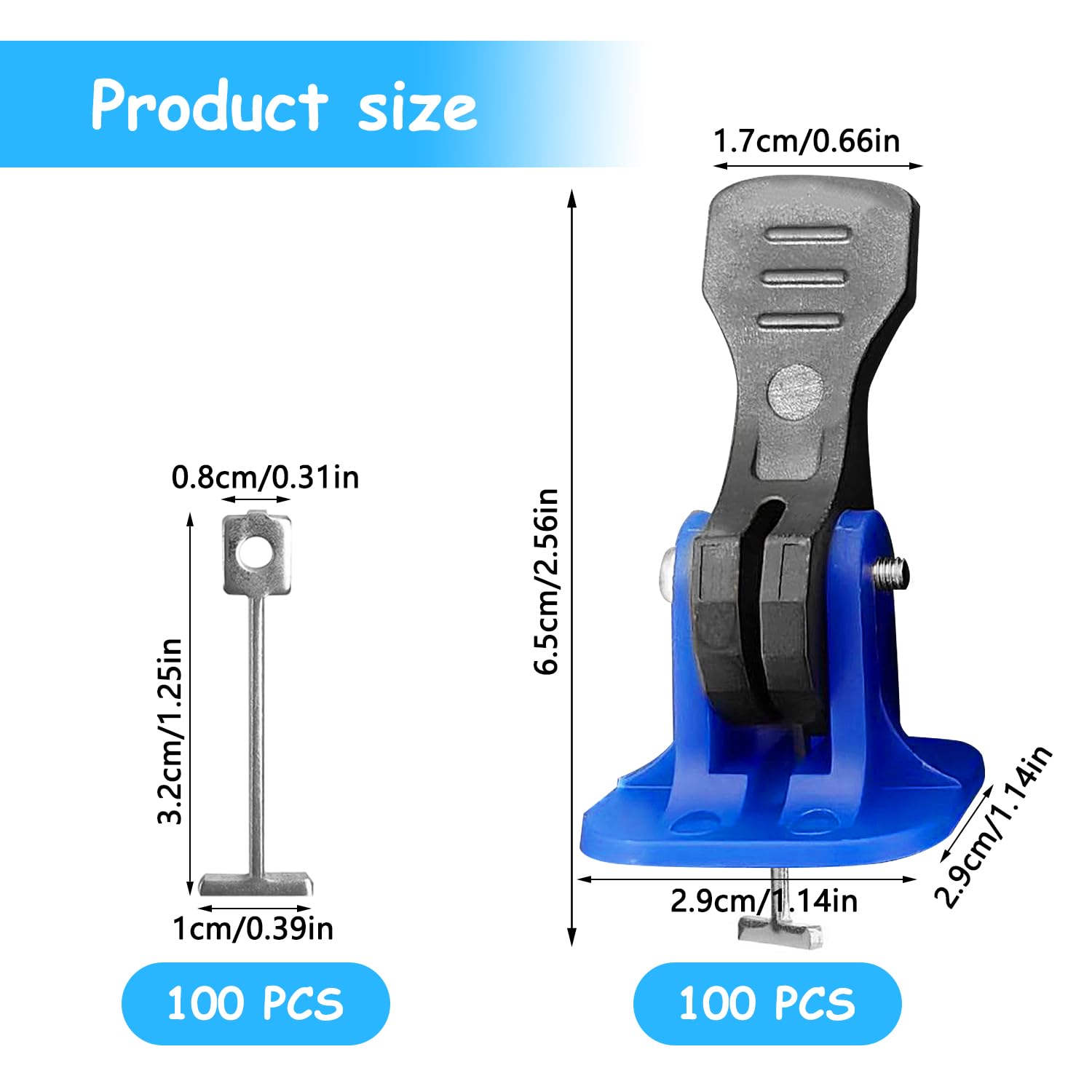 100 Pezzi Riutilizzabili Livellatori per Piastrelle 2mm, Blu Kit Sistema di Livellamento per Piastrelle, 100 Livellamento Regolatore per Pavimenti Dell'edificio