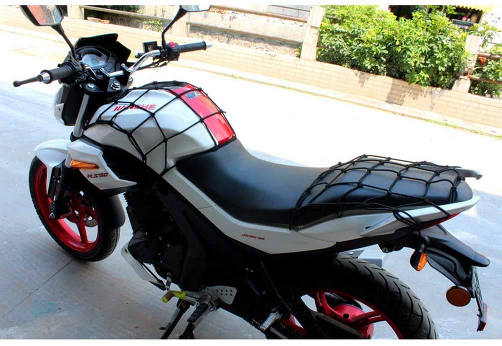 Filet à Bagages Elastique,2 Pcs Tendeurs Elastique avec Crochets, Accessoires Moto Filet Transport pour Support Casque et Porte Bagage, pour Motos et Velos, Noir 40 * 40cm