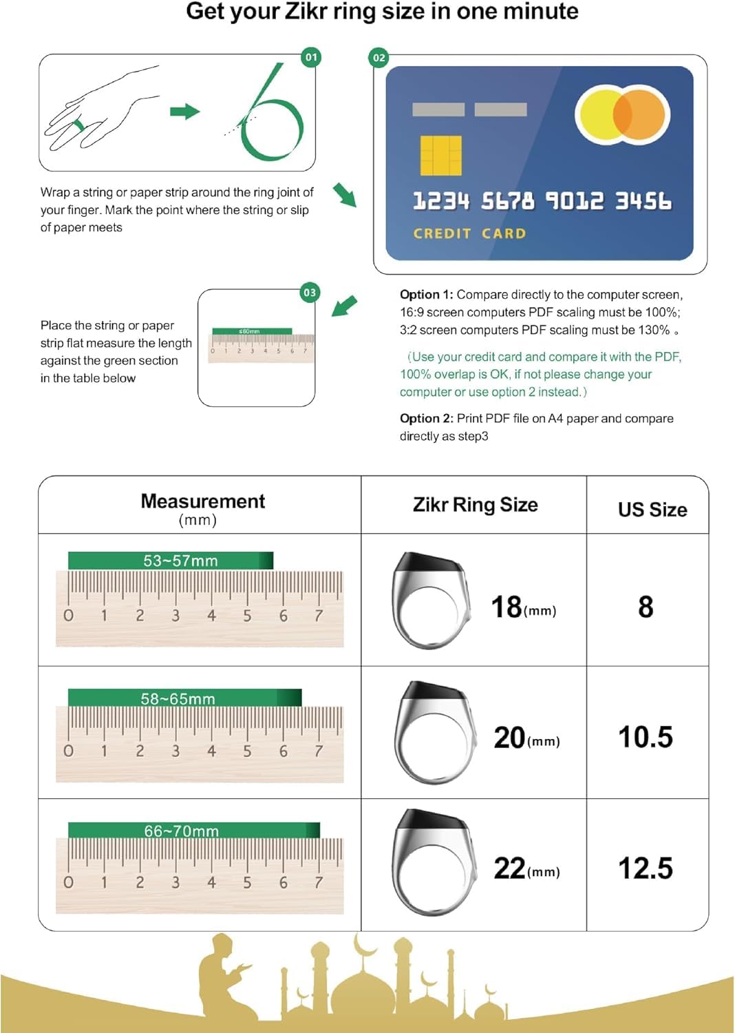 Smart Tasbih Tally Contatore Anello per Musulmani Zikr Digital Tasbeeh 5 Tempo di preghiera (18 mm)