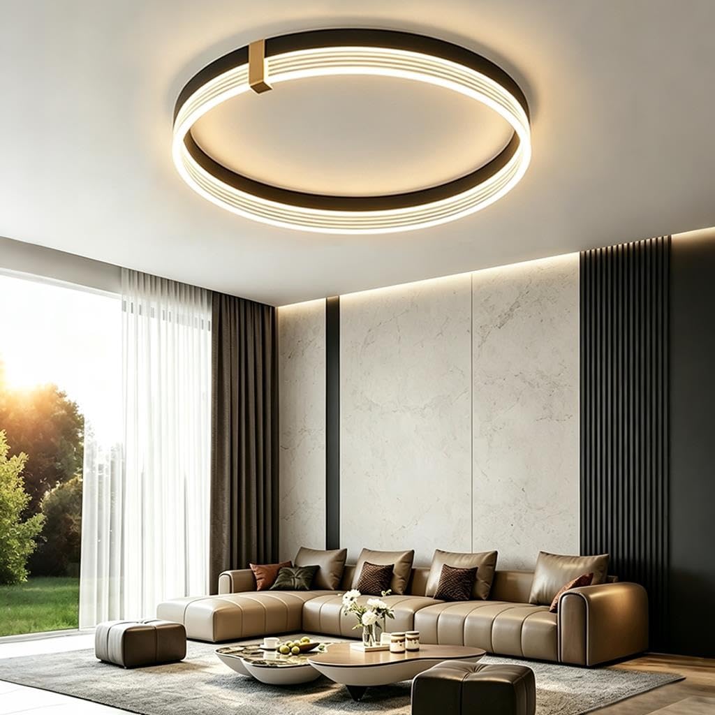 Lampa Sufitowa LED Do Salonu Nowoczesna Luksusowa Okrągła Lampa Sufitowa Cienka Lampa Czarno‑złota Z Aluminium + Akrylu 3000K Do Salonu Sypialni Gabinetu Garderoby(40CM)