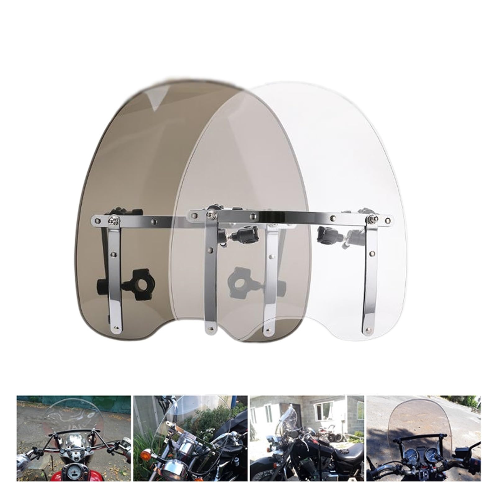 Moto Parabrisas Deflector Aire Parabrisas Universal para Motocicleta, Compatible con Motos De Cross, Transparente/Ahumado, Ajustable, Deflectores Viento