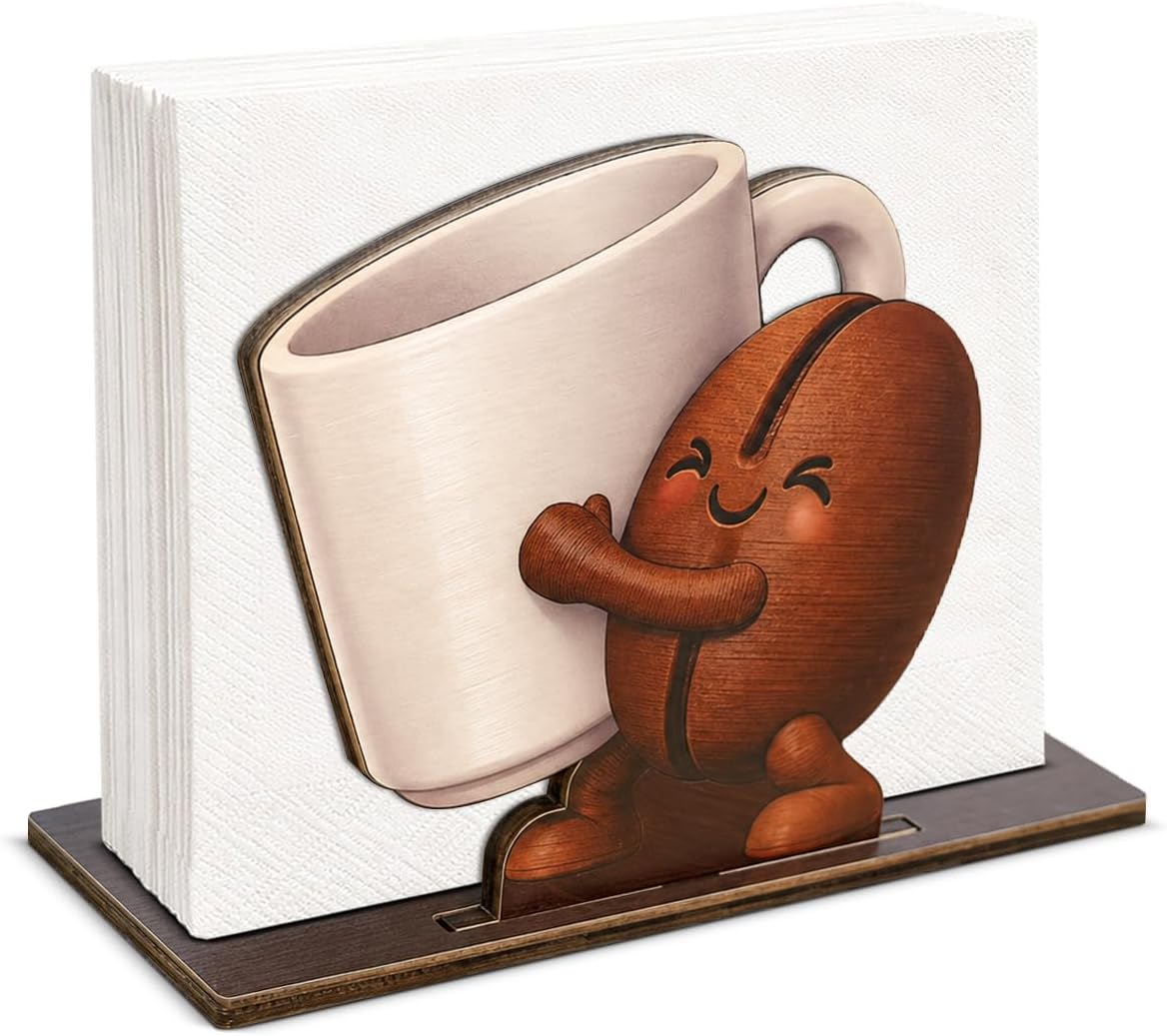 Cute Coffee Bean Wooden Napkin Holder for Table Coffees Lover Wood Napkin Dispenser for Home Kitchen Dining Coffee Bar Decor Napkins Tissue Holder