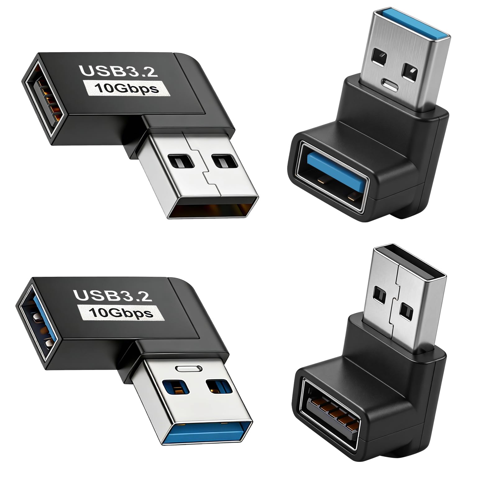 Pack of 4 USB Angled Connector 90 Degree USB 3.2 Angle Adapter Male to Female Side Angle and Right Angle, 10 Gbps 5 V/3 A Fast Charge and Data Transfer-image-18