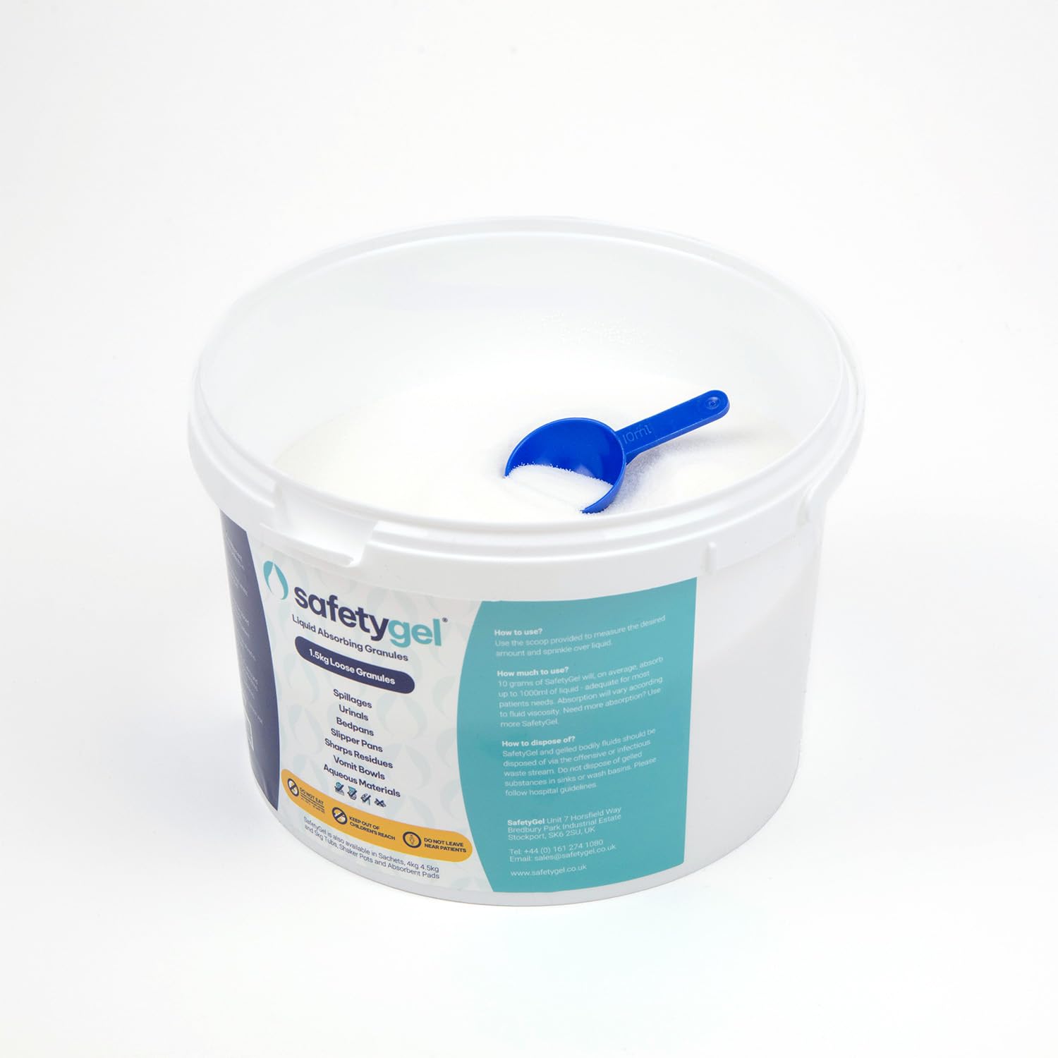 Super Absorbent Granules with FREE Scoop - 1.5Kg SafetyGel Ideal for absorbing large spills of aqueous materials, urine, vomit, blood and mucus.