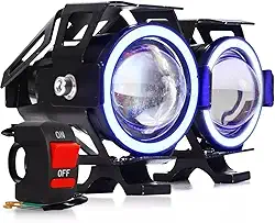 Par Farol De Milha Led Auxiliar U11 30w Angel Eyes Projetor 12v para Moto e Neblina com Botão Liga/Desliga (BRANCO)