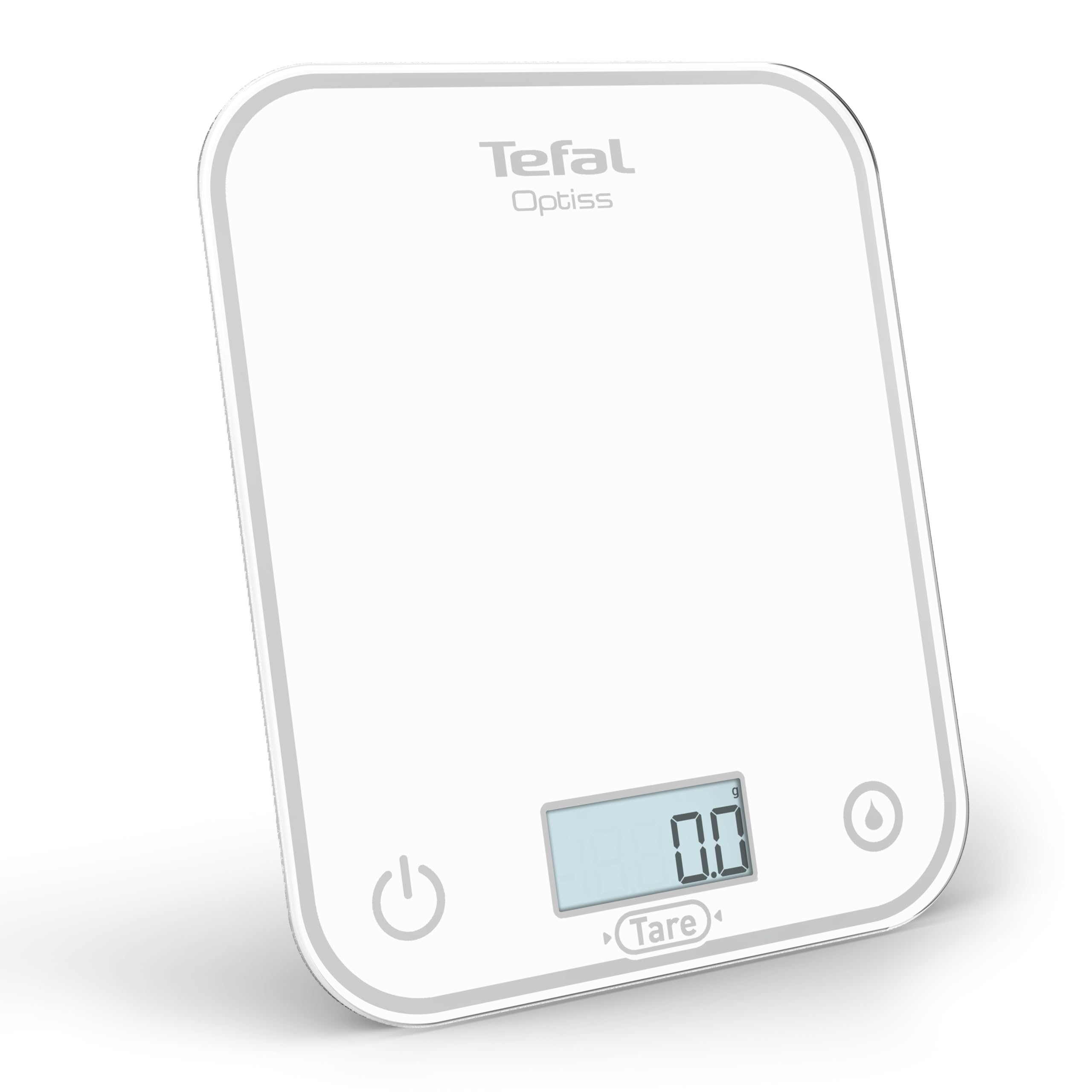 Tefal Optiss BC50U0V0 Electronic Kitchen Scale, Easy-to-Read Backlit Display, Scratch-Resistant, Accuracy 0.5 g, Tare Function, Capacity 5 kg, Batteries Included, White