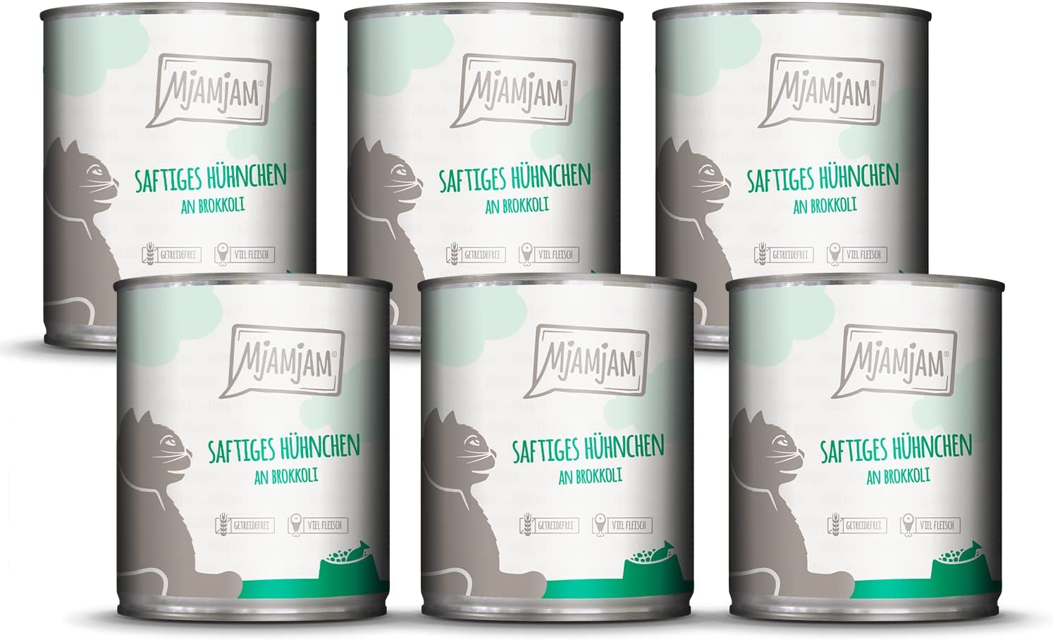 MjAMjAM - Alimento húmedo Premium para Gatos - Pollo jugoso con brócoli, Pack de 6 (6 x 800 g), sin Cereales con Extra de Carne