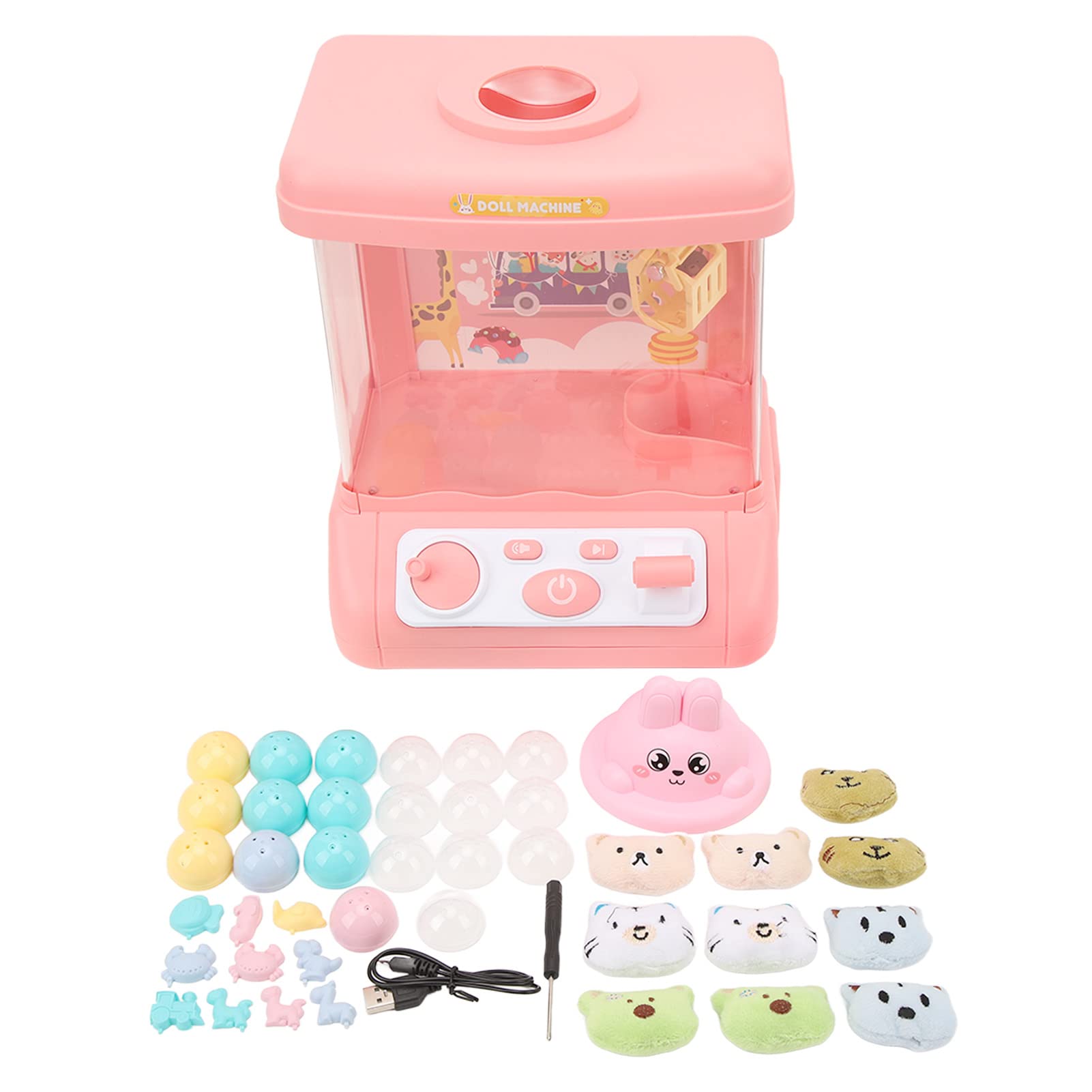 POENVFPO Giocattolo con Macchina per Artigli per Bambini, Macchina per Catturare Bambole Elettroniche Gioco di Artigli Rosa con 10 Bambole, Accessori Decorativo per Bambini