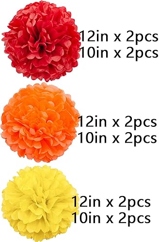 Miniatura 2 de We Moment Pompones de papel rojo, naranja y amarillo para decoración de cumpleaños y Acción de Gracias, decoración de techo y pared, flores de papel