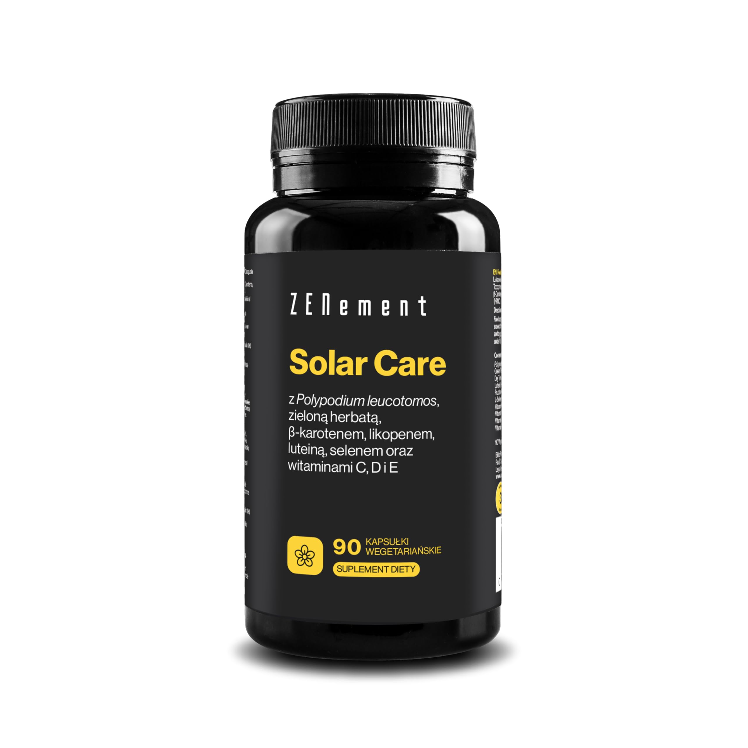 Solar Care z Polypodium leucotomos, zieloną herbatą, β-karotenem, likopenem, luteiną, selenem i witaminami C, D i E, 90 kapsułek wegetariańskich | Przygotowuje skórę do opalania | Wegetariańskie