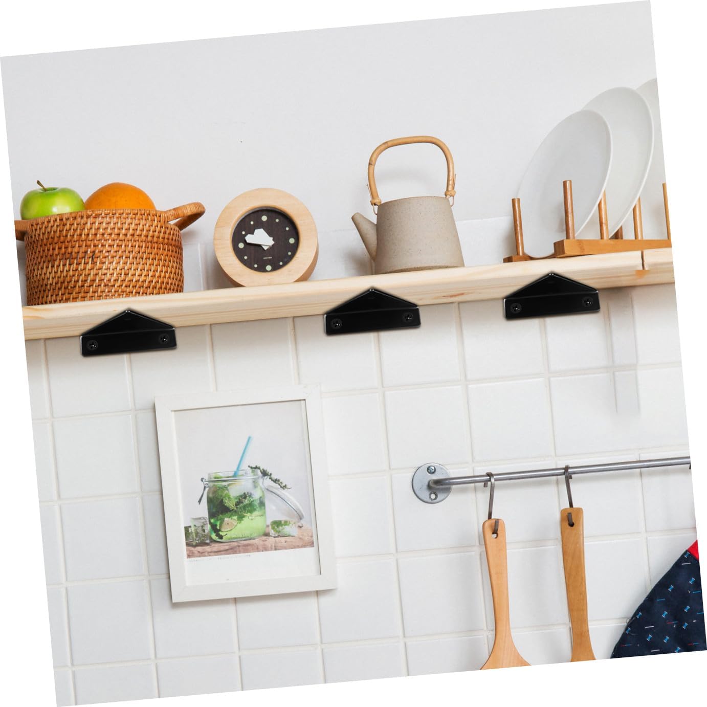Cabilock 6 Pack Iron Triangle Shelf Brackets Hidden Wall Mount Brackets for Floating Shelves Black 80*100mm