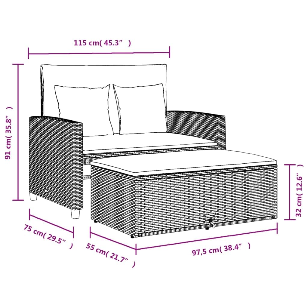 vidaXL Sofá de Jardín con Cojines de 2 Plazas, Asiento Exterior, Sofá Biplaza, Mueble para Patio Terraza Balcón, Ratán Sintético Beige