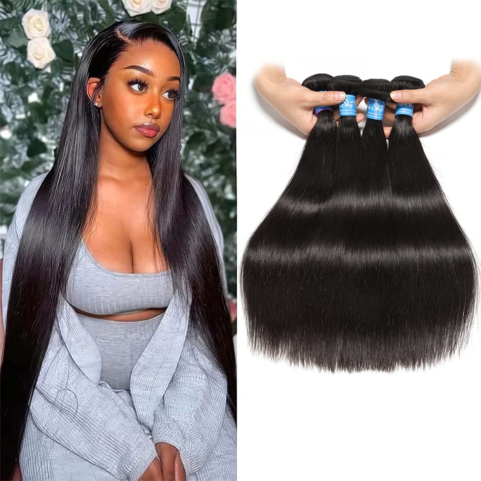 Panse Hair Peruvian Human Hair Bundles Straight Hair Bundles 26 26 26 26 inch 100% Unprocessed Virgin Weave 4 Bundles Human Hair Raw Remy Hair Bundles Natural Black Hair Extensions