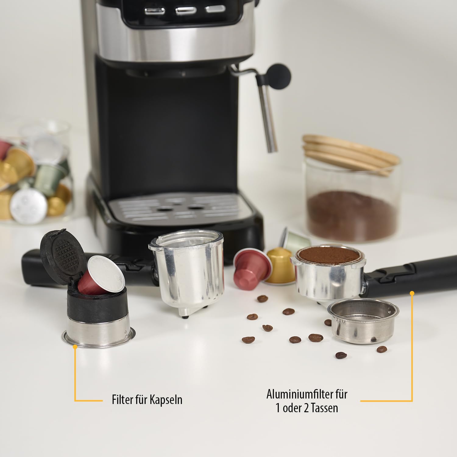 Tristar Espressomaschine | 2 Tassen gleichzeitig | Geeignet für Nespresso-Kapseln und gemahlenen Kaffee | Tassenwärmer | Spülmaschinenfest | 20 bar | 1100 W | CM-2278