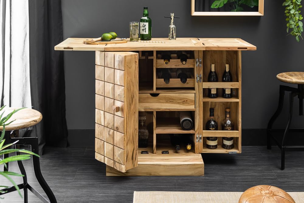invicta INTERIOR riess-Ambiente.de Handgearbeiteter Barschrank MOSAICO 130cm Akazie Massivholz 3D Effekt Hausbar Weinschrank