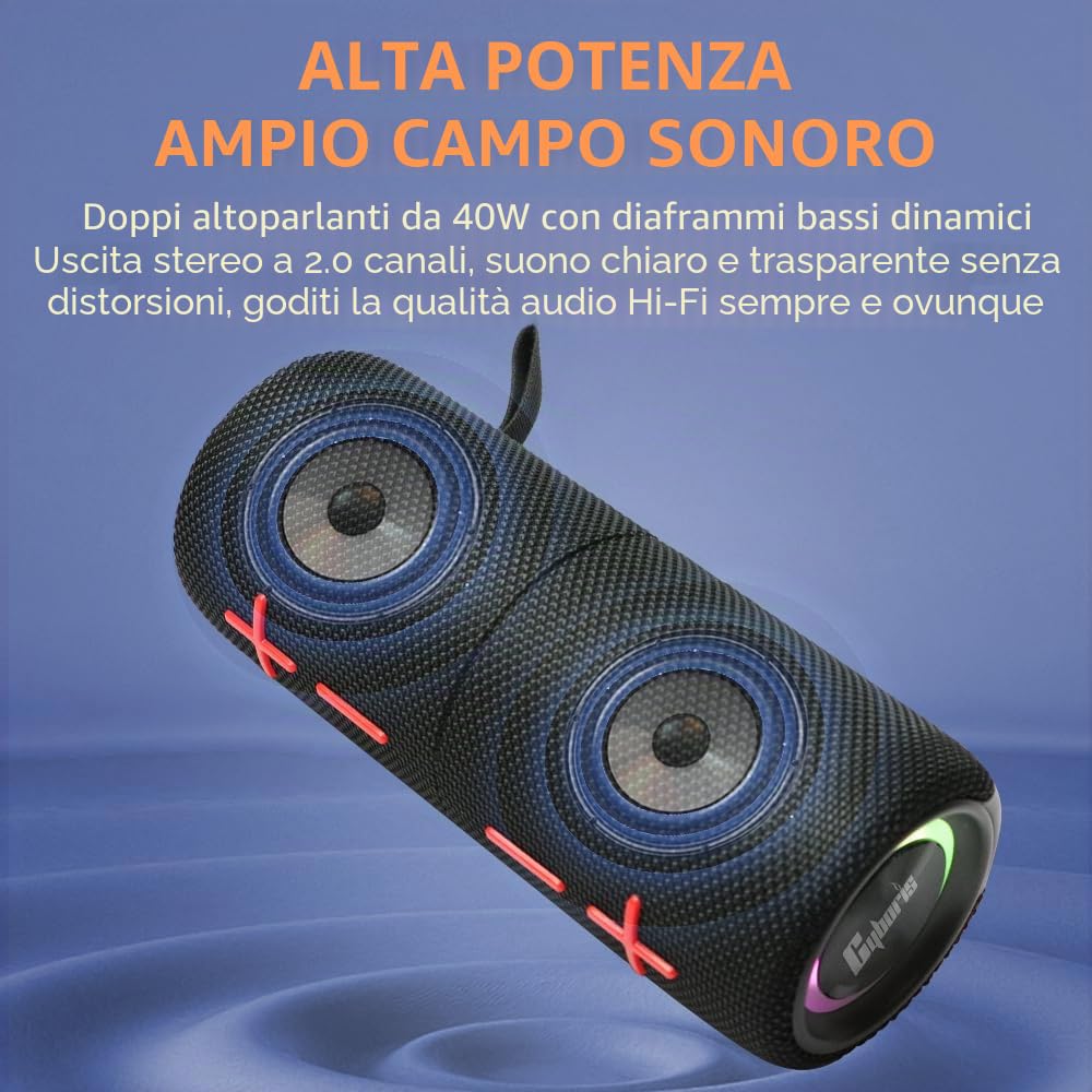 CYBORIS Doppio Altoparlante Bluetooth 2 in 1 40 W Impermeabile Senza Fili V5.3 Bassi Profondi Suono Stereo Potente 24 Ore di Riproduzione Vero Appariamento