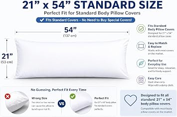 EVOLIVE Body Pillow Insert 21x54, Medium Support, Microfiber Fill | Ultra-soft microfiber fill provides medium support for side sleeping, pregnancy, back support, and everyday comfort.
